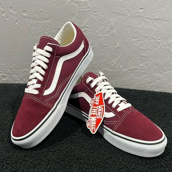 🔥🔥 VANS OLD SKOOL Burgundy Suede Lace-Up Skateboard Sneakers Men Sz 9 - NEW